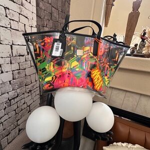 MCM Clear Tote with Neon Multicolor Geometric Insert